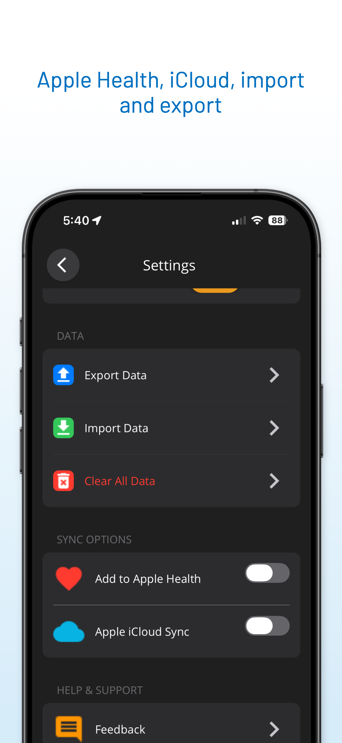 WeightTrack Apple Health and iCloud settings