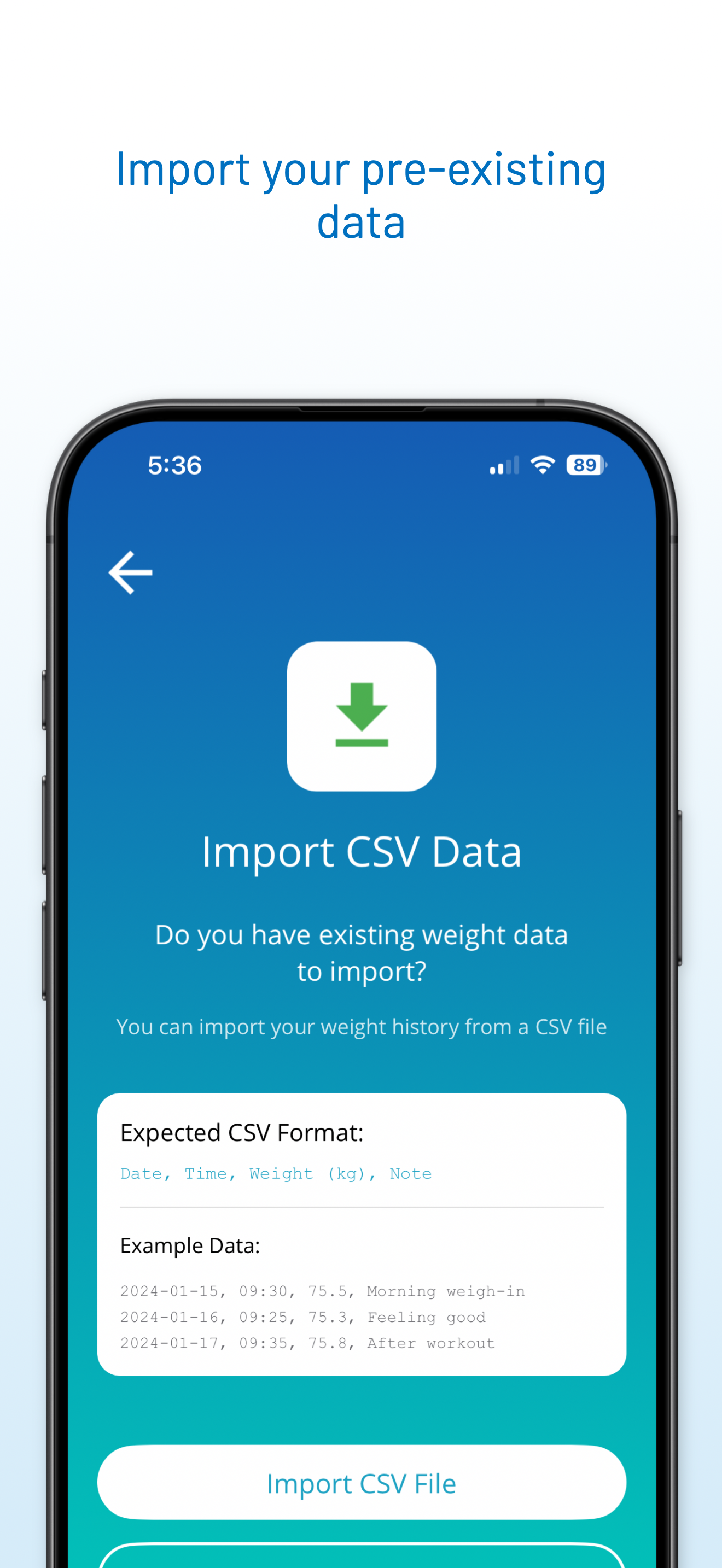 WeightTrack CSV import