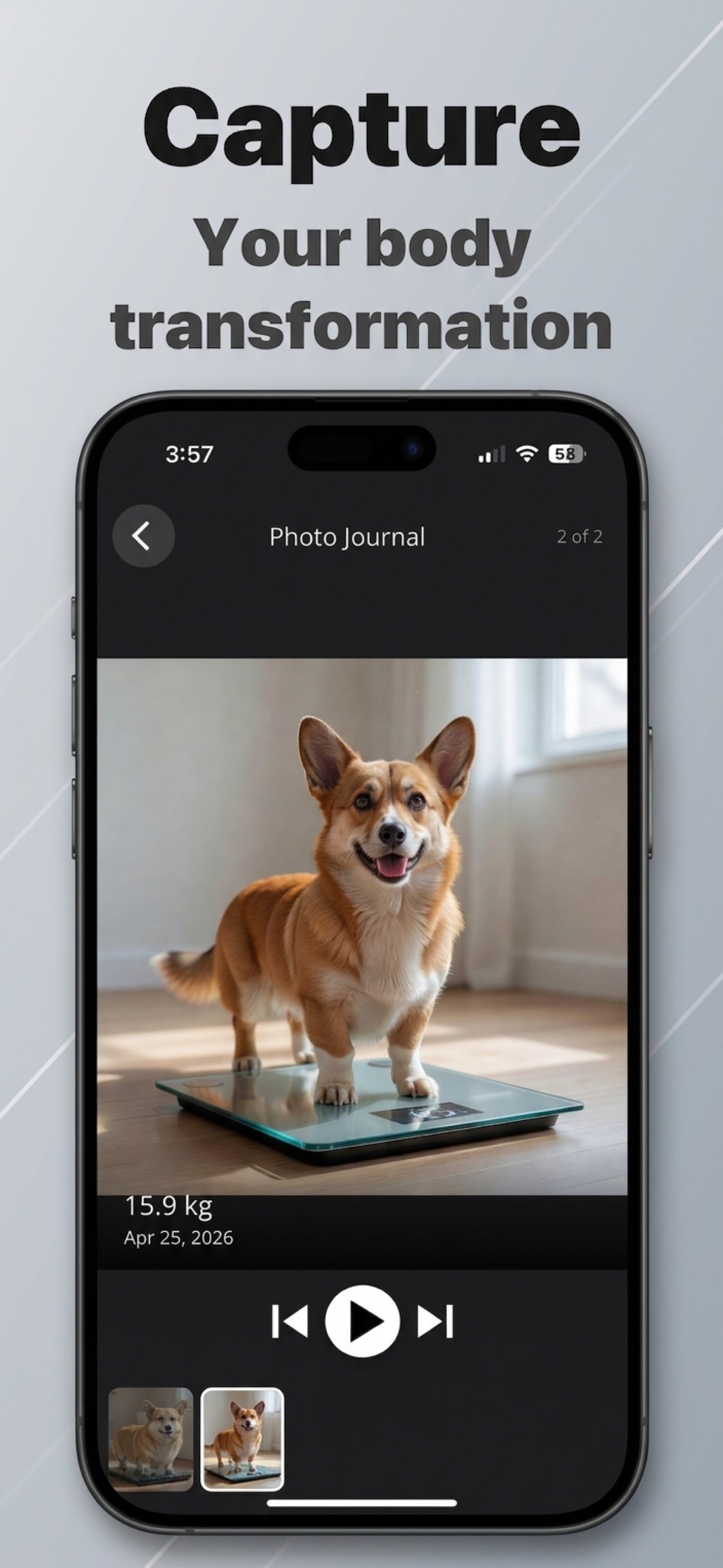 WeightTrack photo journal — capture your body transformation